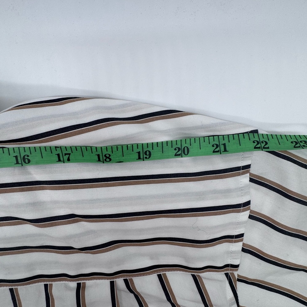 Lands' End No Iron White With Navy/Tan Striped Button Down‎ Shirt, Size Large - Picture 8 of 13